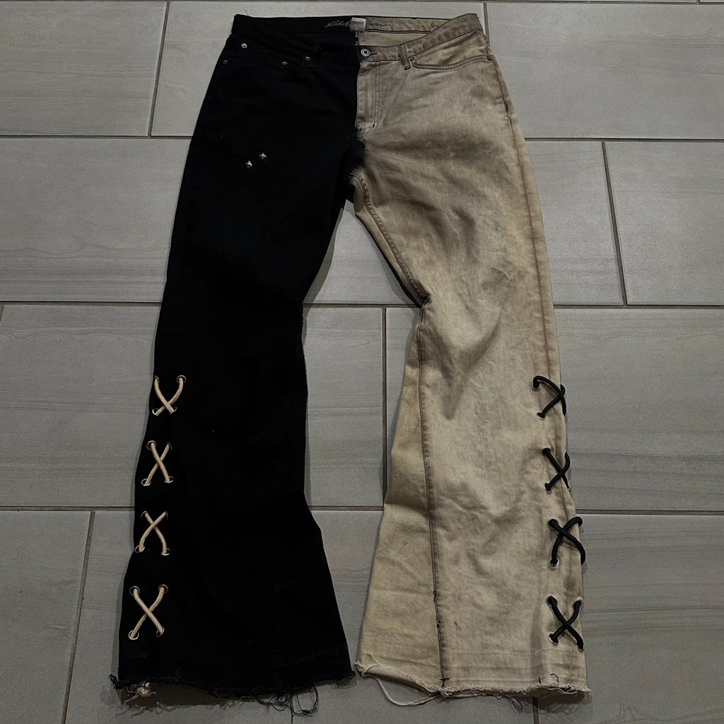 LACED UP YIN AND YANG STYLED FLARED JEANS