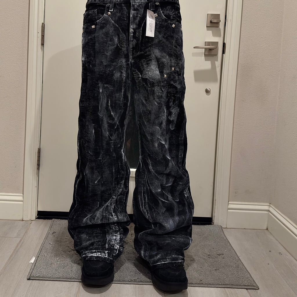 STUDDED PAINTED FLARED JEANS