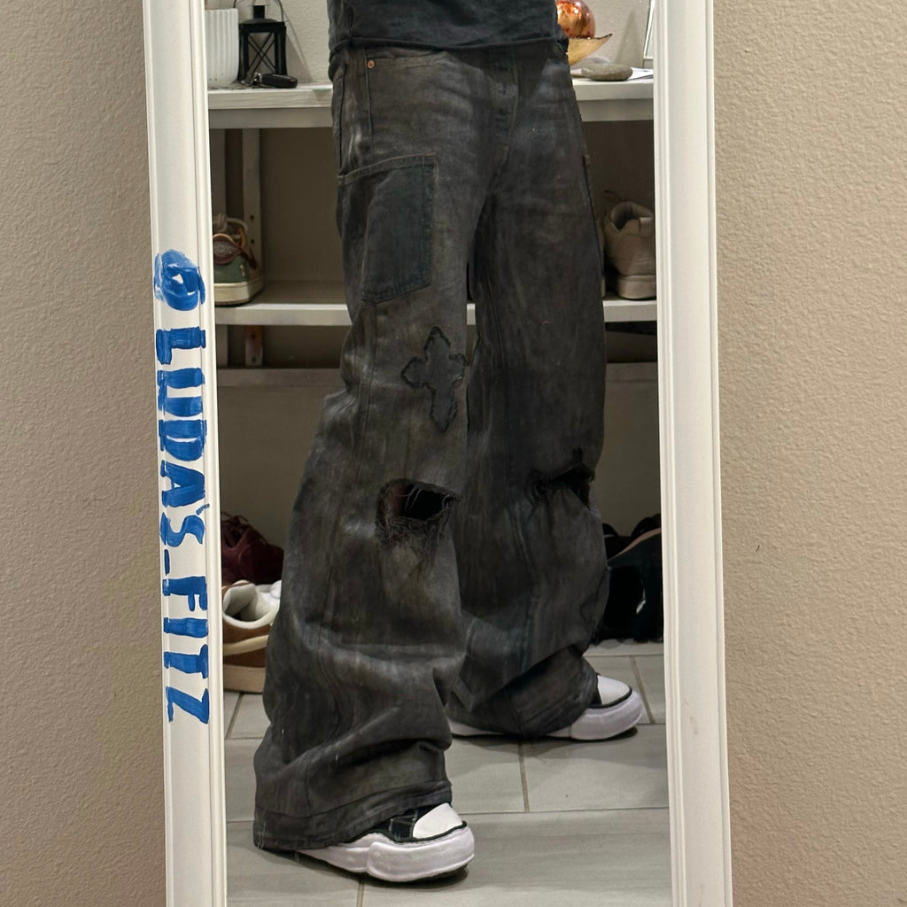 1of1 CUSTOM WAXED FLARED LOOSE FIT JEANS