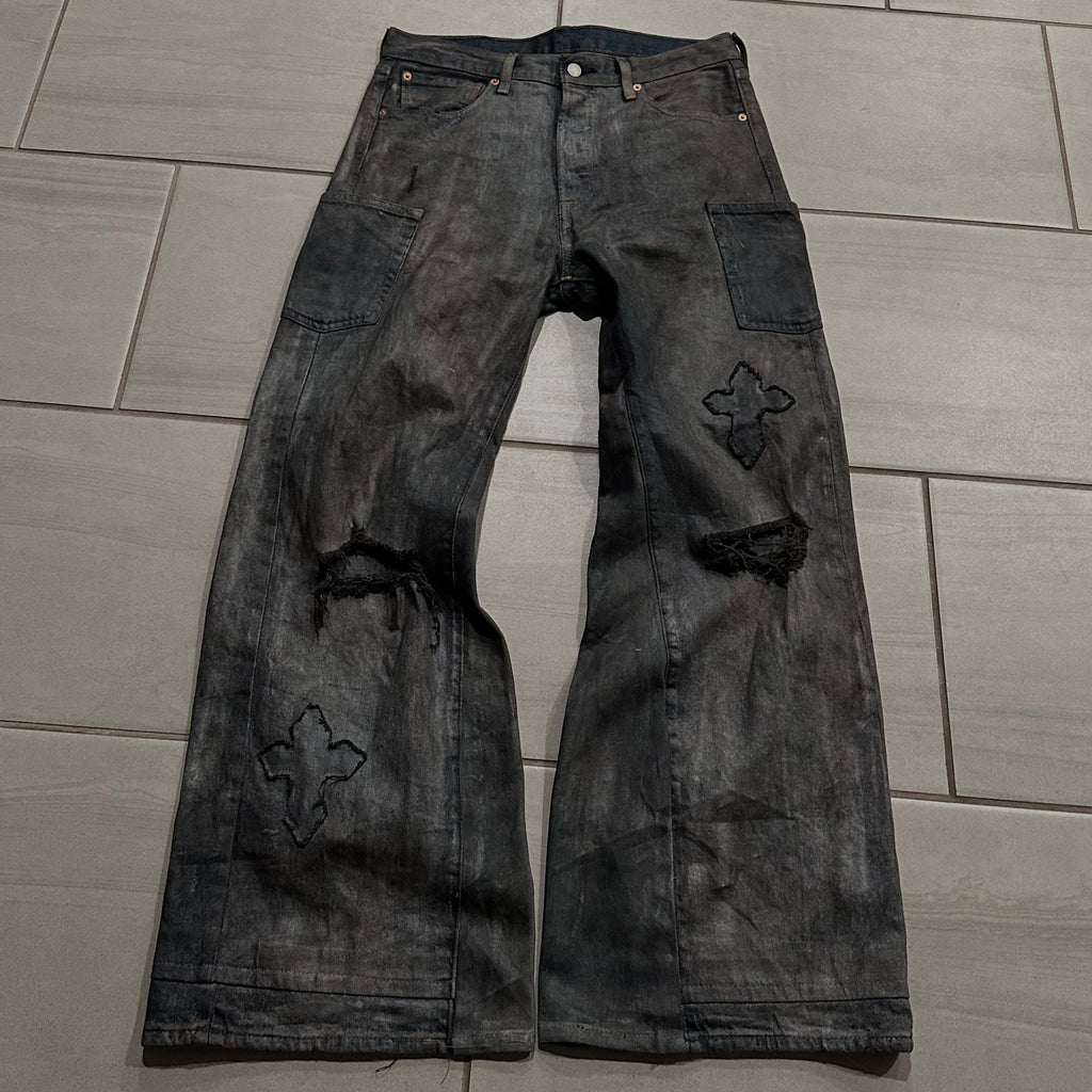 1of1 CUSTOM WAXED FLARED LOOSE FIT JEANS