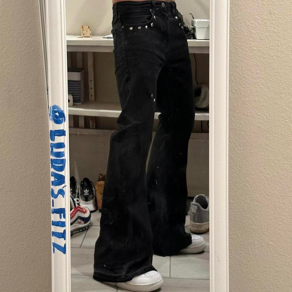 Black Flared Studded Jeans