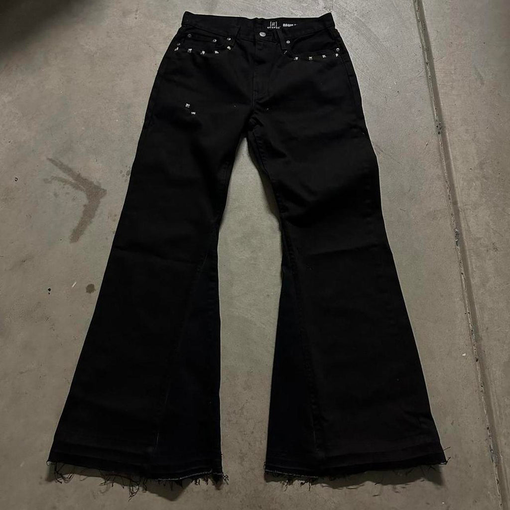 Black Flared Studded Jeans